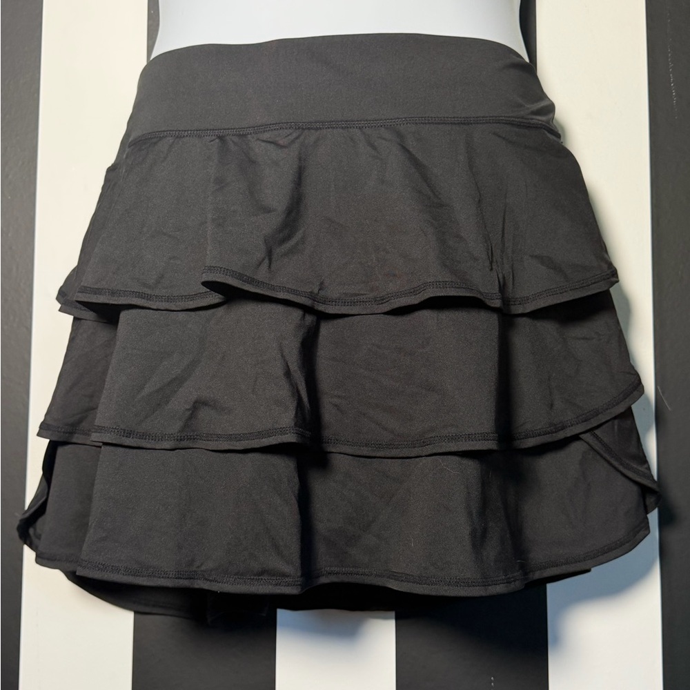 Ideology Women's Black Tiered Ruffle Mini Skort with Shorts